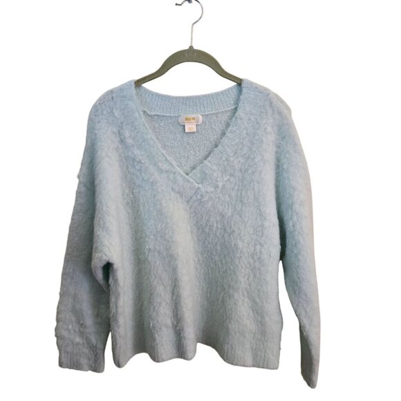 Anthropologie Maeve Plush V-neck Sweater Mint Green Fluffy Cozy Oversized Size S - Picture 2 of 10